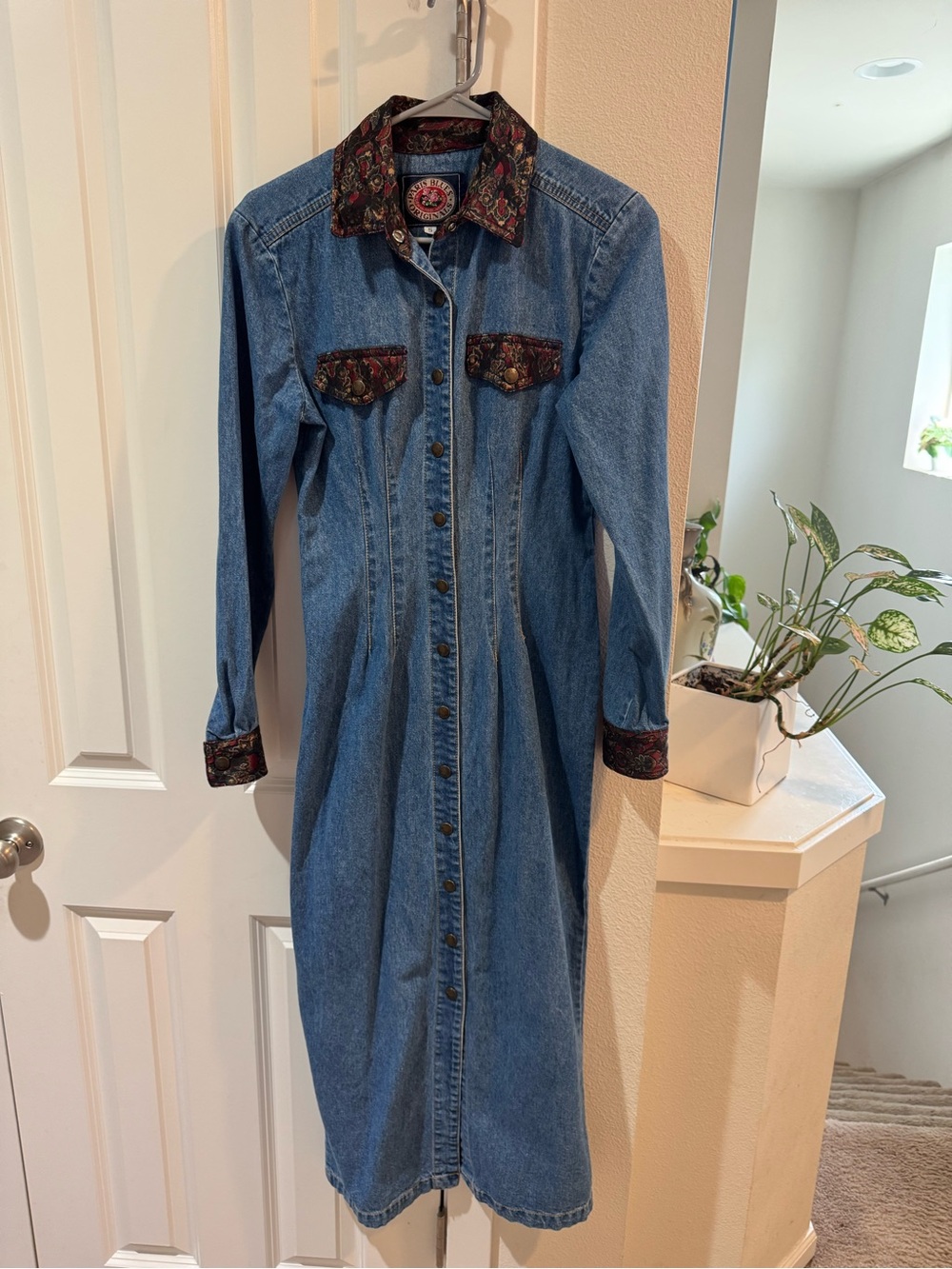 Paris Blues Blue Denim Midi Dress with Paisley Trim